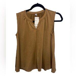 UNIQLO Satin Jersey Sleeveless V-Neck Blouse in Brown - Size S